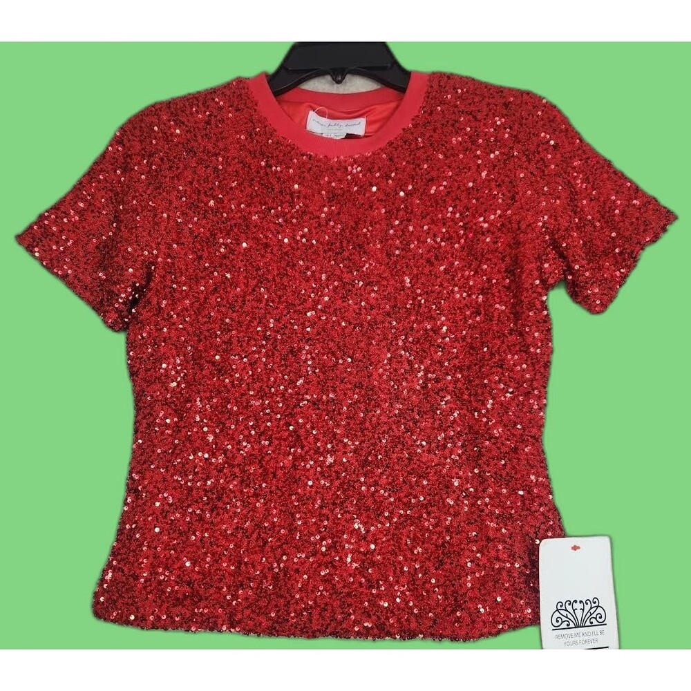 New-Never Fully Dressed Women's Red Sequined Top Size XS 2 Evening Holiday Glam